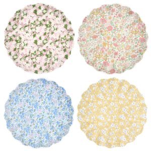 9.75" Floral Scalloped Melamine Dinner Plates, Set of 4