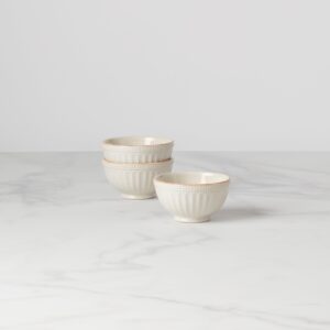 Grooved White Stoneware Mini Bowl Set, 3-Piece