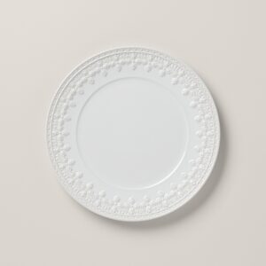 White Quatrefoil Embossed Dinner Plate