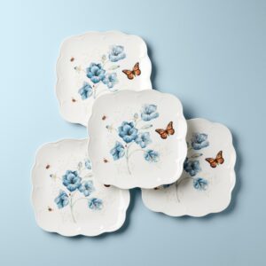 Square Butterfly Floral Dinner Plates, Set of 4